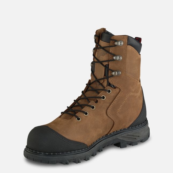 Men's Red Wing Burnside 8-inch Waterproof Safety Shoes Brown | NZ7903GWJ