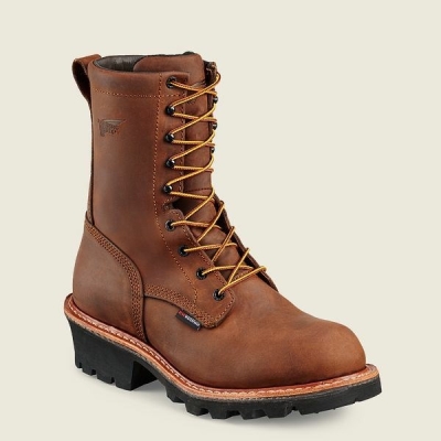 Men's Red Wing LoggerMax 9-inch Waterproof Safety Toe Boots Brown | NZ3028ADV